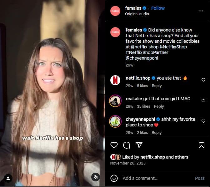 Netflix.Shop influencer content example
