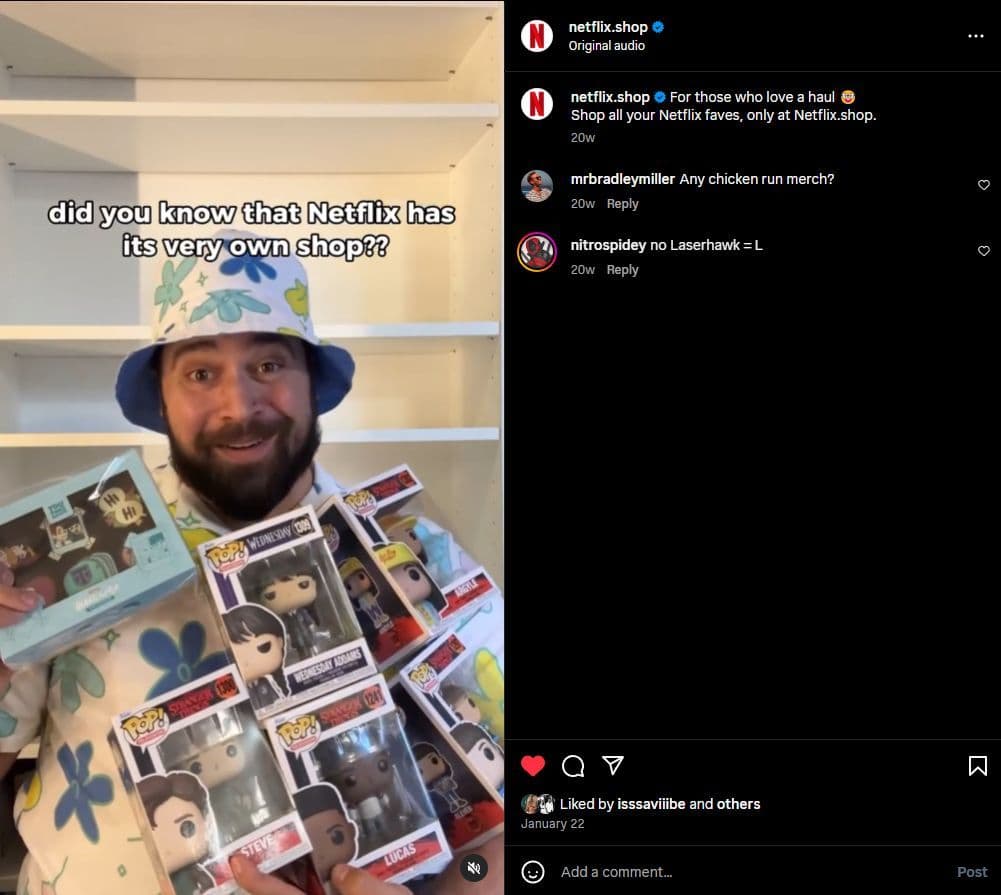 Netflix.Shop creator content example
